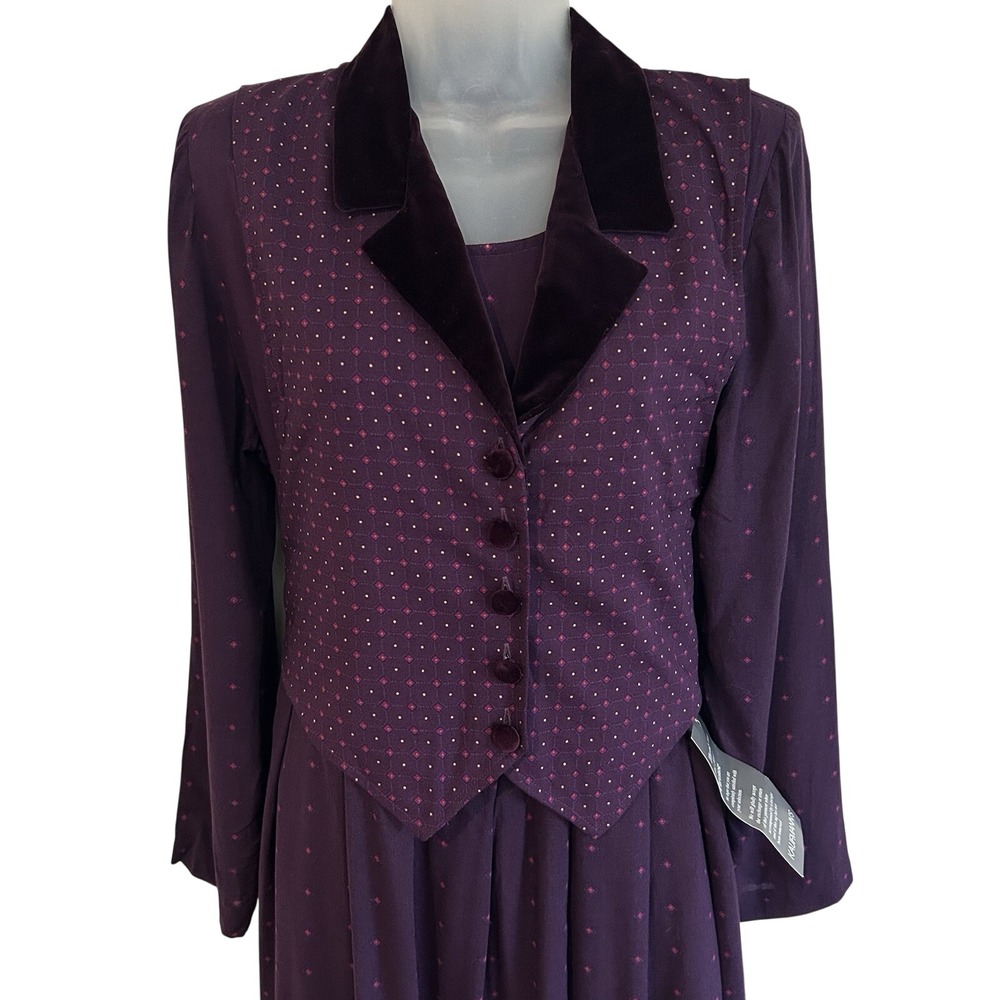 Vtg NWT  Midi Dress Vest Sz 12 Purple 80s 90s Secretary Goth Romantic Academia - Picture 2 of 11